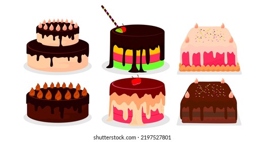 Juego de pasteles de cumpleaños. Elementos de la fiesta de cumpleaños.