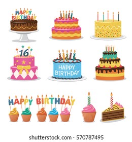 Set of Birthday Cakes. Birthday Party Elements. - Shutterstock ID 570787495