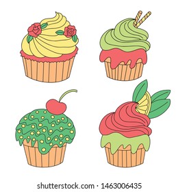 Set of Birthday Cakes. Birthday Party vector Elements.