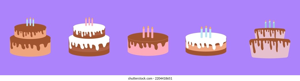 set of birthday cakes with various variations