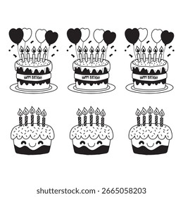 Set of birthday cakes vector