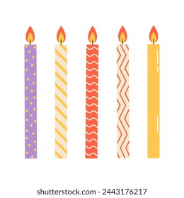 Set of birthday candles. Flat vector illustration isolated on white background