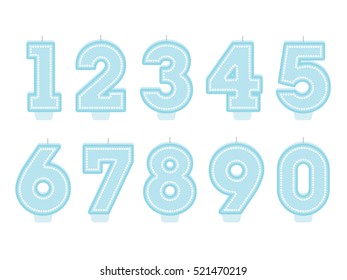 Set of birthday candles. Number shapes. Boy design