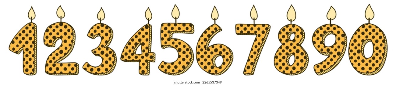 Set of Birthday candles numbers for cake. Line art icon elements design for greeting cards invitations social media post. 1, 2, 3, 4, 5, 6, 7, 8, 9, 0.
