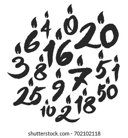 Set of Birthday candles numbers. Hand written calligraphy numbers on white background. Clipping paths included.
