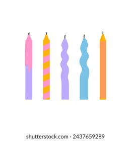 Set of birthday candles in trendy style. Vector flat illustration