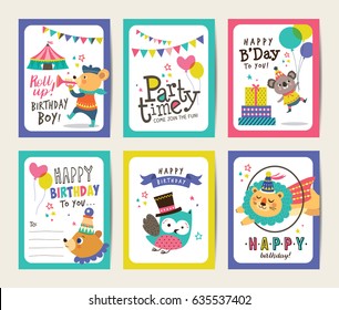 Set of birthday card with circus theme