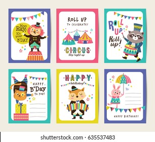 Set of birthday card with circus theme