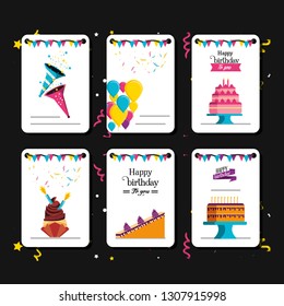 set of birthday card with decoration