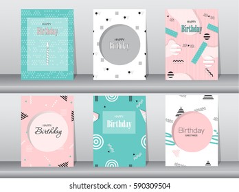 Set of birthday card on retro pattern design,vintage,poster,template,greeting,Vector illustrations 