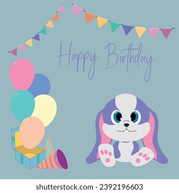 Set of Birthday cards with rabbit, gift boxes\.Handwritten lettering. Birthday party, celebration, congratulations, invitation concept. Vector illustration. Postcard, card, cover.