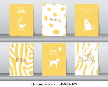 Set of birthday cards,poster,template,greeting cards,cake,bird,Vector illustrations