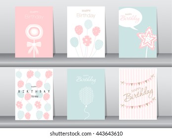 Set of birthday cards,poster,template,greeting cards,sweet,balloons,Vector illustrations 