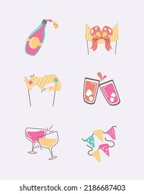 set of birthday celebration, flat design