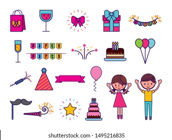 set of birthday celebration icons vector illustration design