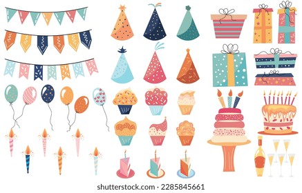 Set for Birthday celebration on white background