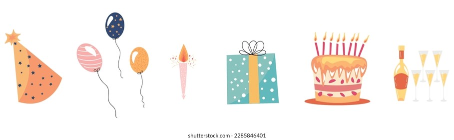 Set for Birthday celebration on white background