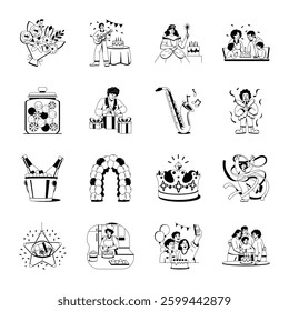 Set of Birthday Characters Glyph Illustrations

