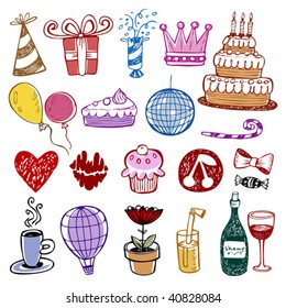 Set of Birthday doodles. Vector illustration.