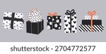 Set of Birthday Gift Boxes with Patterns and Bows