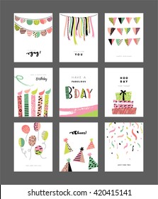 Set of birthday greeting cards