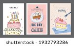 Set of birthday greeting cards with beautiful and lovely cakes