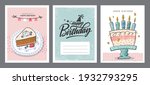 Set of birthday greeting cards with beautiful and lovely cakes