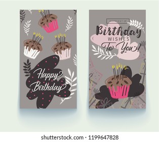 Set of birthday greeting cards design. Vector hand drawn illustration. Vector EPS 10