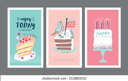 Set of birthday greeting cards design