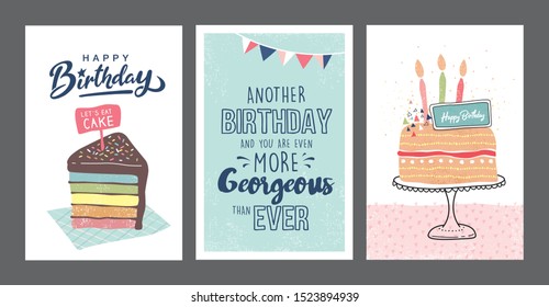 Set of birthday greeting cards design