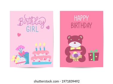Set of birthday greeting cards design. Celebration and event background. Vector illustration.