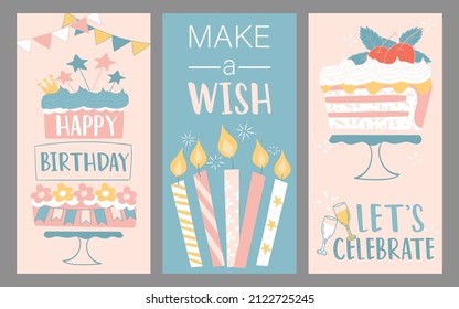 Set of birthday greeting cards design