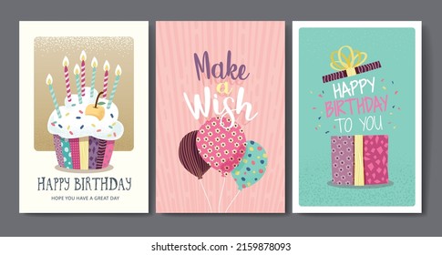 Set of birthday greeting cards design