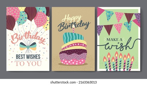 Set of birthday greeting cards design