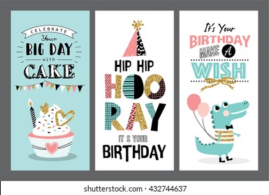 Set Of Birthday Greeting Cards Design