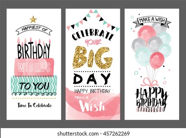 Set of birthday greeting cards design