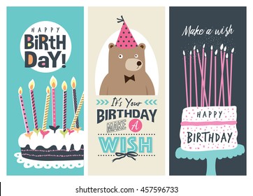 Set of birthday greeting cards design