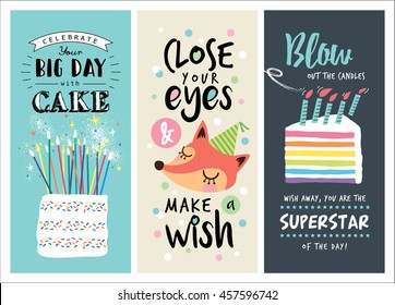 Set Of Birthday Greeting Cards Design