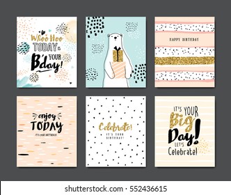 Set of birthday greeting cards design