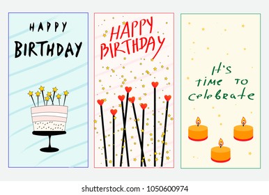 Set of birthday greeting cards.Vector design.