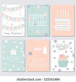 Set of birthday, greeting and invitation card. Vector illustration