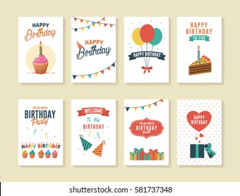 Set of Birthday Greeting and Invitation Cards