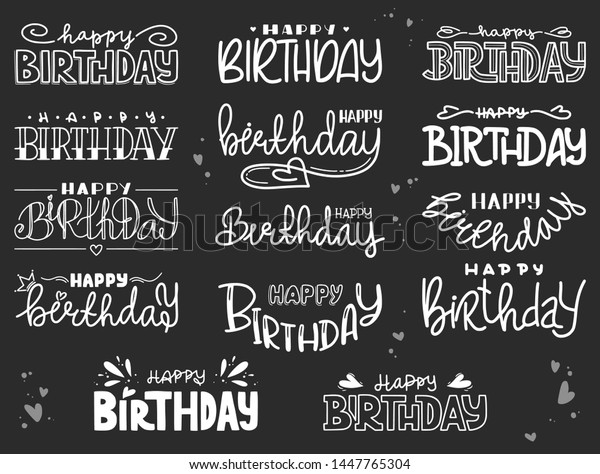 Set Birthday Greetings Hand Drawn Lettering Stock Vector (Royalty Free ...