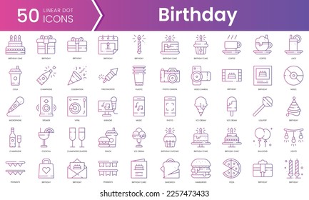 Set of birthday icons. Gradient style icon bundle. Vector Illustration