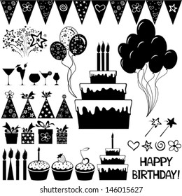 Set of Birthday icons isolated on white background. Vector illustration 