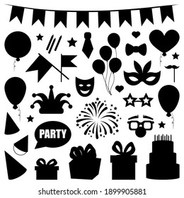 Set of Birthday icons. Isolated on white background. Vector illustration.