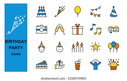 Set of birthday icons, vector illustration