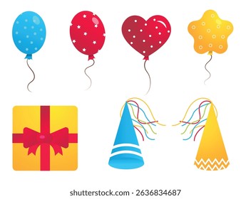 set of birthday illustrations vector cartoon icons on the white background.