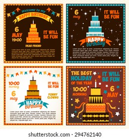 Set birthday invitations with cake