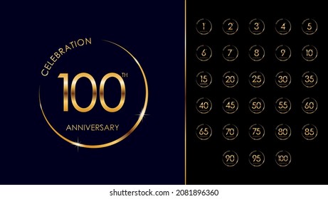 Set of birthday logotype and gold ring. Gold birthday celebration emblem design for booklet, leaflet, magazine, brochure poster, web, invitation or greeting card. Vector illustration. EPS 10